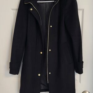 Cole Haan Black Trench Coat with Gold Accents And Zipper Detachable Hood